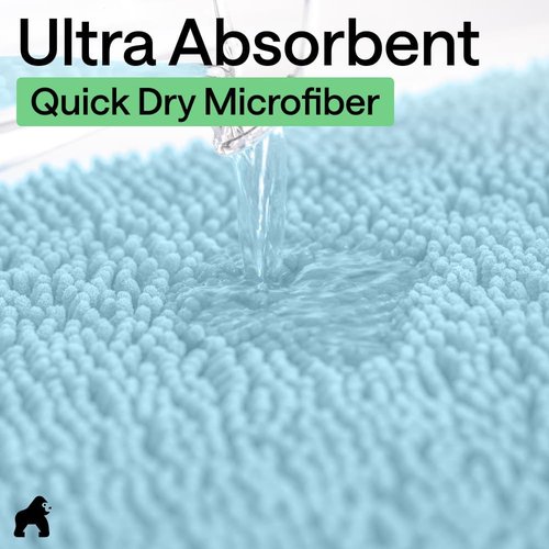 GORILLA GRIP Bath Rug Mat - Thick Soft Absorbent Chenille | Quick-Dry Microfiber, 24x17, Sky Blue