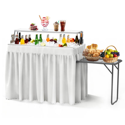 SHAREWIN Ice Cooler Folding Table with Metal Side Desktop, Double-Layer Party Chilling Table with Drain and Detachable White Skirt to Keep Drinks Cool, Ice Bar for Weddings, Outdoor, Picnics，Pool