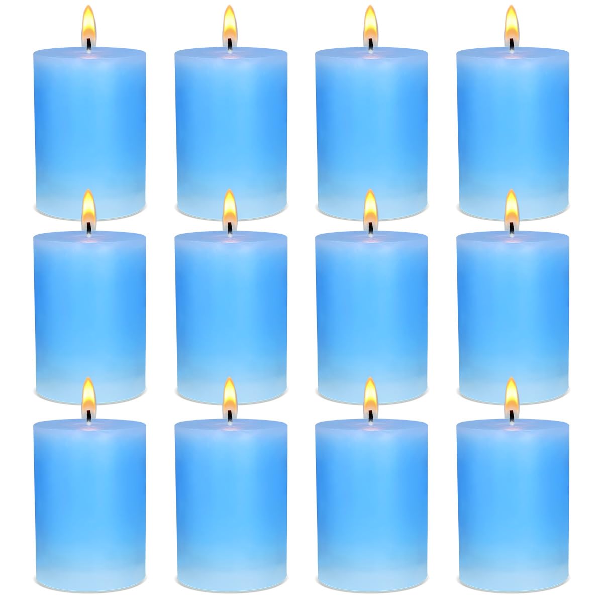 Pillar Candles, 2x3 Inch Blue Pillar Candles, 12 Pack of Unscented Pillar Candles for Home, Weddings, Parties and Tables, Burns 24 Hours