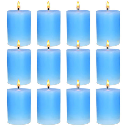 Pillar Candles, 2x3 Inch Blue Pillar Candles, 12 Pack of Unscented Pillar Candles for Home, Weddings, Parties and Tables, Burns 24 Hours