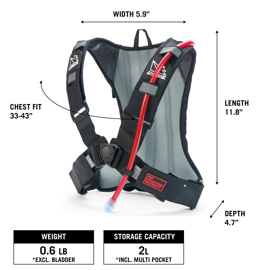 USWE Outlander Hydration Pack with Water Bladder, Hydration Backpack - Backpack for Cycling, MTB, Trail Running & More (2L, Black)