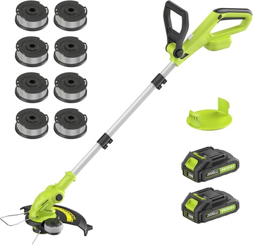 JAGROM 20V Cordless Electric String Trimmer - 12-Inch Lawn Mower & Edger with 2 Batteries & Charger