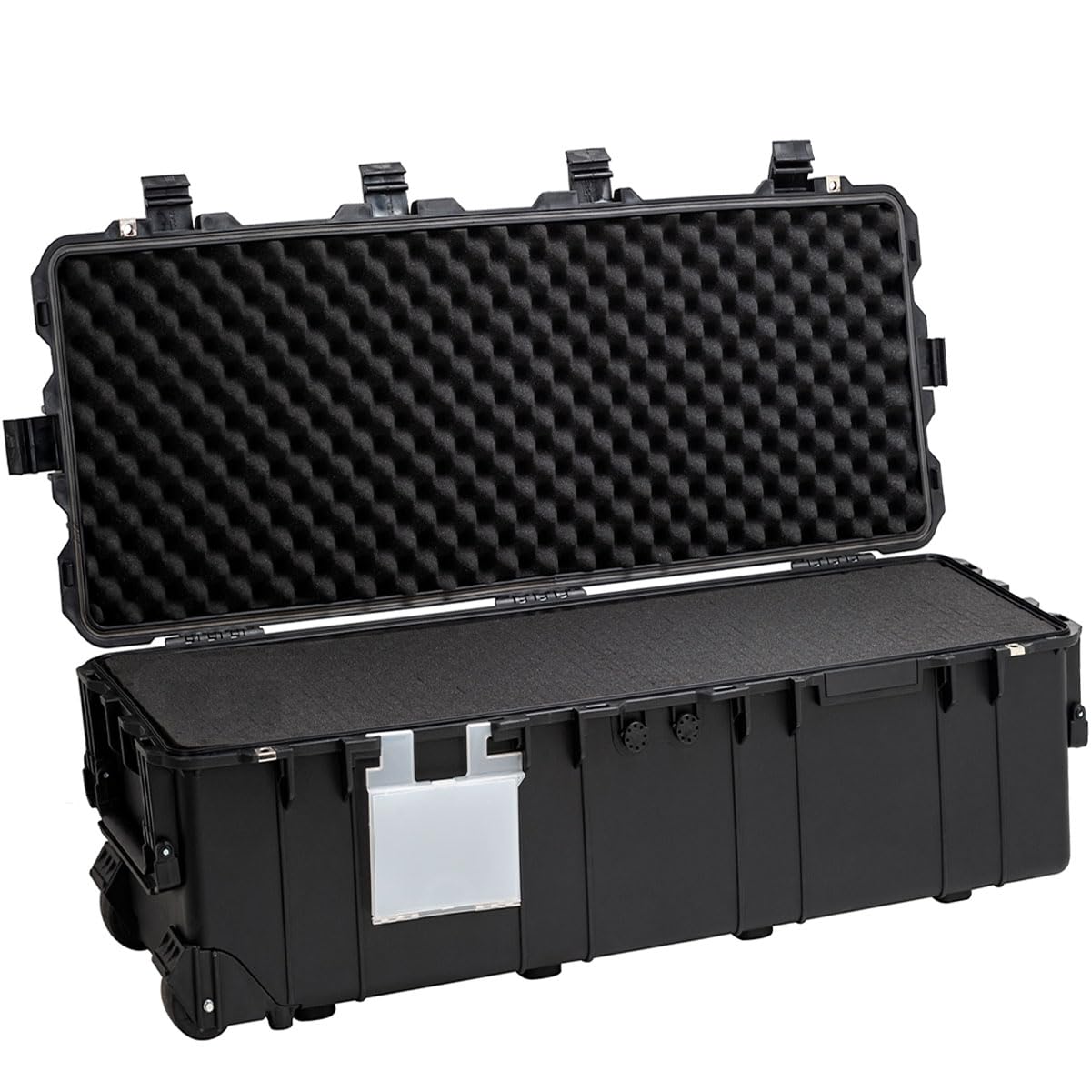 PISKGODSF 44"L x 16"W x 14"H Large Hard Case with Foam, Portable Rolling Hard Case with Wheels, Waterproof Shockproof Dustproof, Suitable for Cameras, Lenses, Camcorder, Instrument, Telescopes (Black)