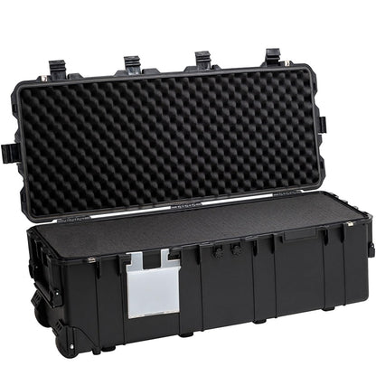 PISKGODSF 44"L x 16"W x 14"H Large Hard Case with Foam, Portable Rolling Hard Case with Wheels, Waterproof Shockproof Dustproof, Suitable for Cameras, Lenses, Camcorder, Instrument, Telescopes (Black)
