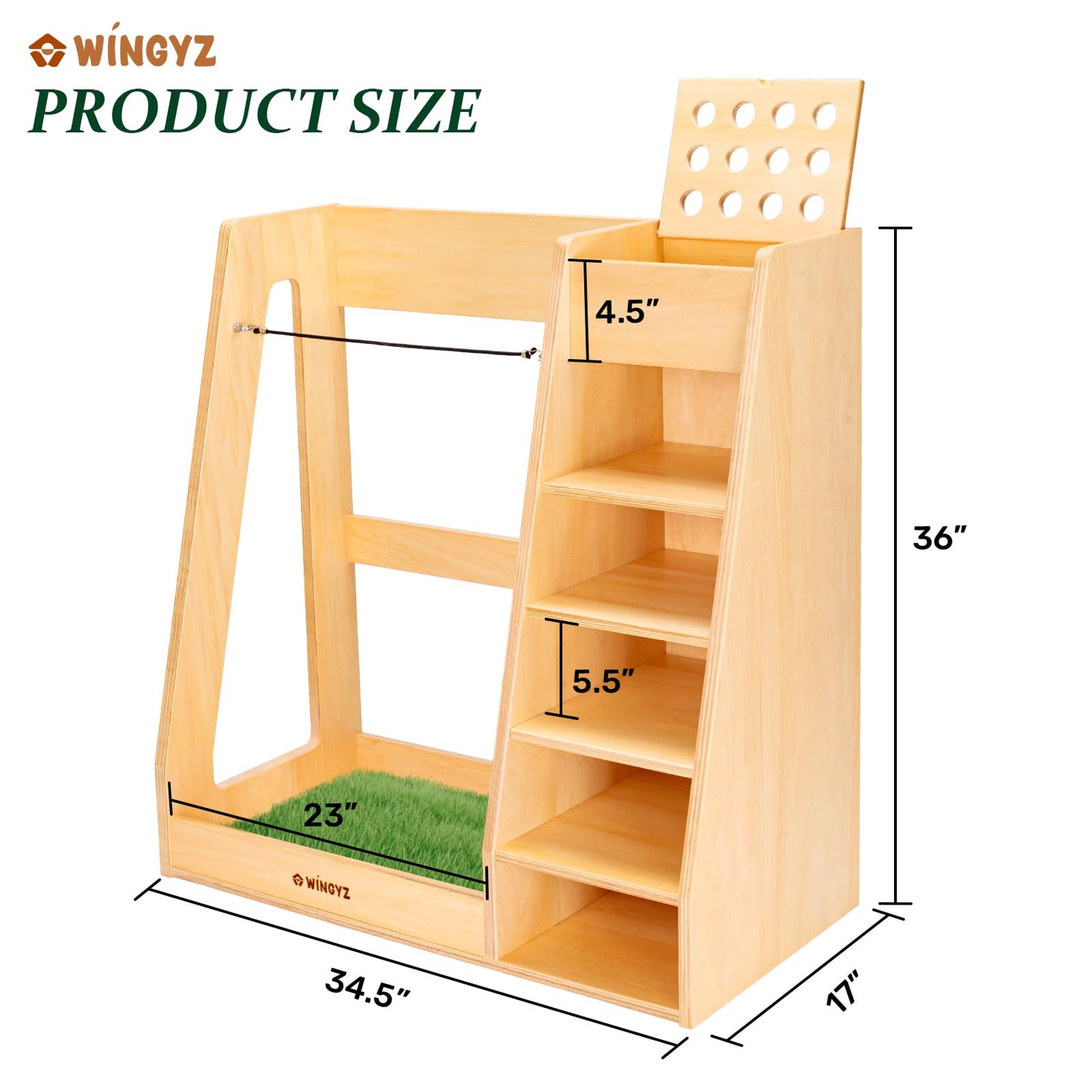 WINGYZ Premium Birch Plywood Golf Bag Storage for 2 Bags | 36lb Rock-Solid Golf Bag Organizer | 7-Shelf Command Center | Artificial Turf 12-Ball Display | No Wall Mounting Required (Natural)