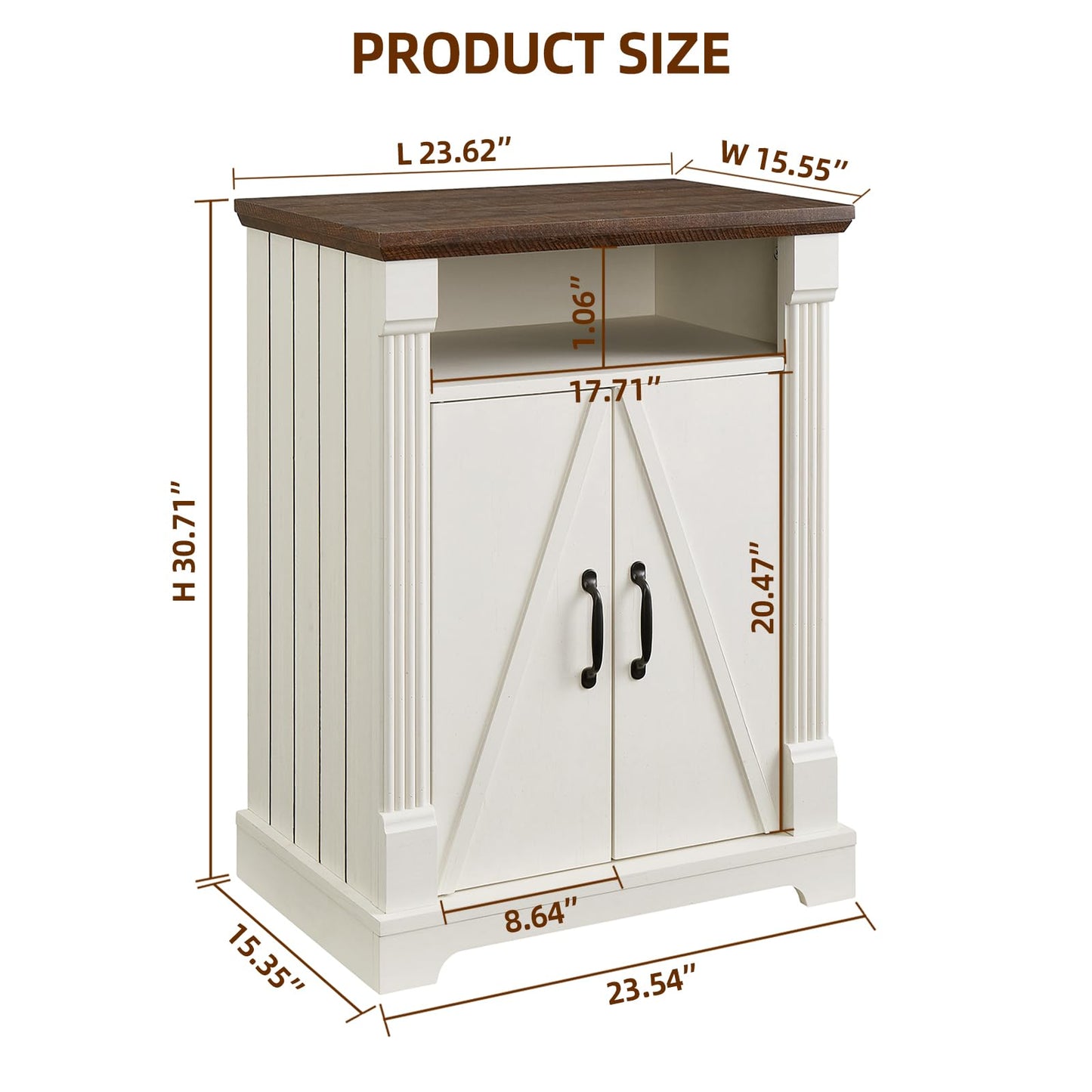 24" Farmhouse Storage Cabinet with Barn Doors, Antique White Freestanding Sideboard Buffet with Adjustable Shelf, Pantry Hutch Coffee Bar for Kitchen Bathroom Living Room - Small Floor Cabinet