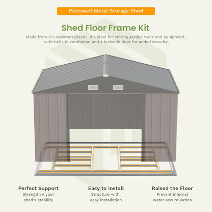 Patiowell 10 x 12 FT Metal Storage Shed for Outdoor with Floor Frame, Steel Yard Shed with Design of Lockable Doors, Utility and Tool Storage for Garden, Backyard, Patio, Outside use,Brown