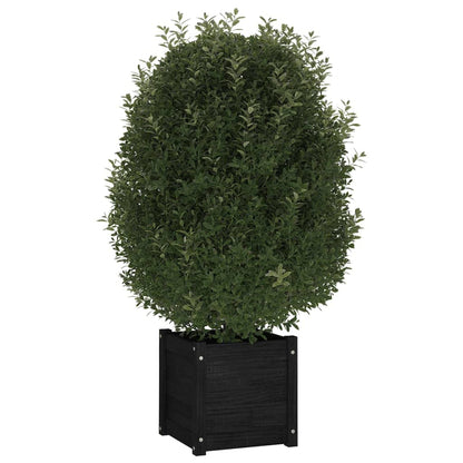Xolmizyn Set of 2 Solid Pinewood Square Planters 15.7 x 15.7 x 15.7 Inch, Modern Matte Black Wooden Flower Pot for Garden, Terrace, and Indoor Decoration