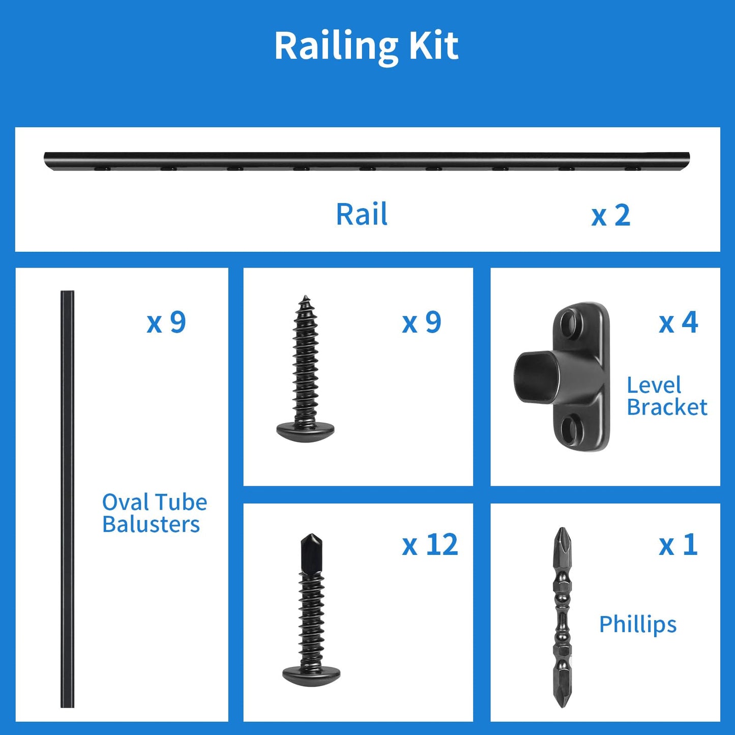Bobolish 42" H x 4 ft. W Aluminum Porch & Deck Railing Kit, Upgrade Guardrail System with Textured Black AAMA 2604 Powder-Coat Finish for Outdoor Decks, Porches & Balconies (1 Panel)