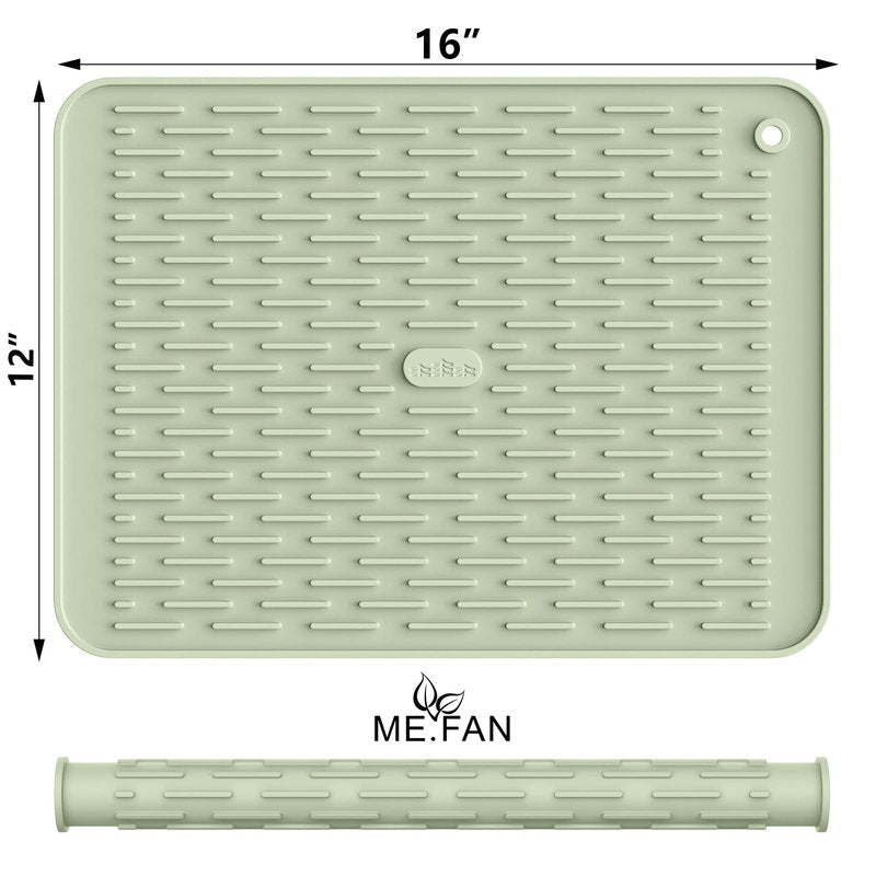 ME.FAN Silicone Dish Drying Mat for Kitchen Counter, Dish Drying Pad for Sink, Refrigerator or Drawer, Countertop Protection Pad M - 16''×12'' - Desert Sage
