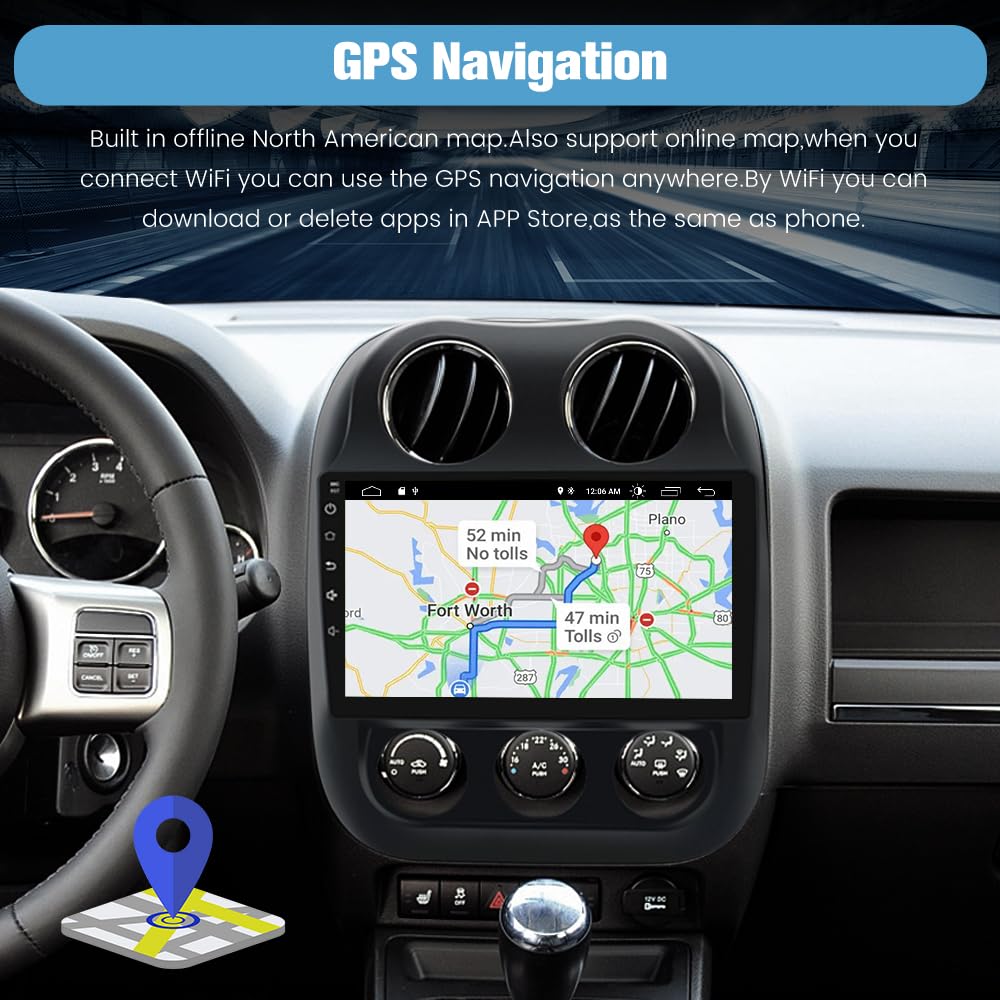 Junsun 4Core 64GB ROM Car Radio Stereo for Jeep Compass Patriot 2010-2016 10 inch Touch Screen with CarPlay Android Auto Bluetooth 5GWiFi GPS AHD Backup Camera