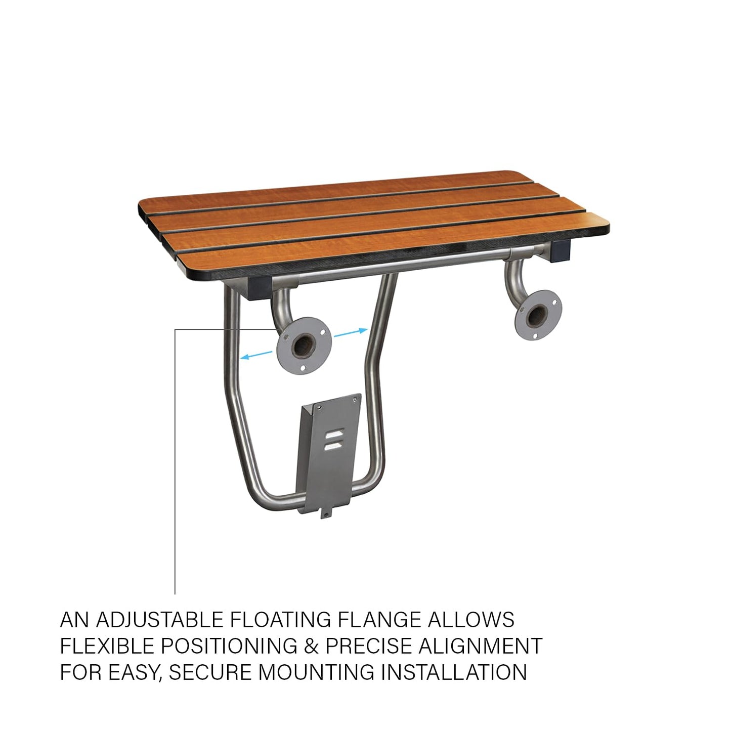 Seachrome 18-inch x 15-inch in ADA Folding Wall Mount Bathroom Shower Seat Bench, Teak Phenolic Seat