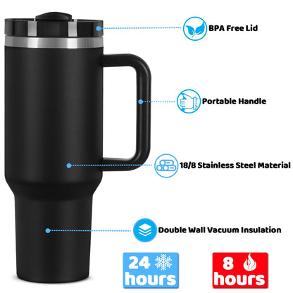 15 Pack 40 Oz Tumbler with Handle and Straw Bulk, 40 Oz Tumbler Stainless Steel Vacuum Insulation Keep Hot and Cold, 40 Oz Travel Coffee Mug with Silicone Spill Proof Stopper Set, Individually Boxed