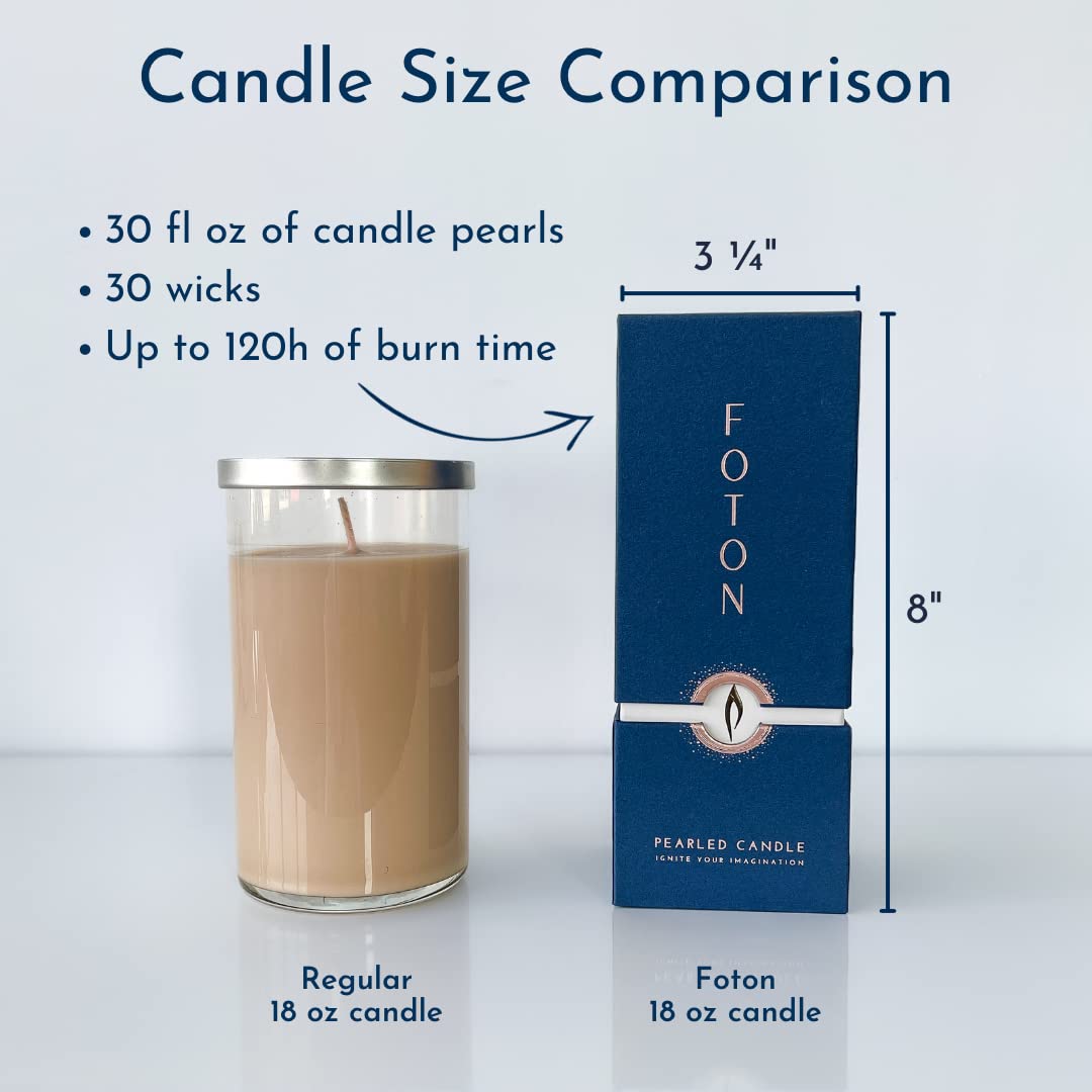 Foton Pearled Candle 18 Oz - Unscented Non Toxic Luxury Long Lasting Powder Candles - Lasts up to 120 Hours - Refillable Candle Sand with 30 Wicks for Candle Making - Pure & Unscented