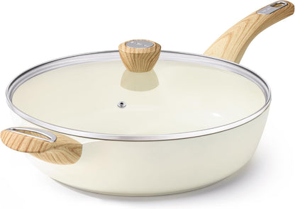 SENSARTE 12-Inch Ceramic Nonstick Frying Pan - Healthy, PFOA-Free Skillet with Lid & Helper Handle