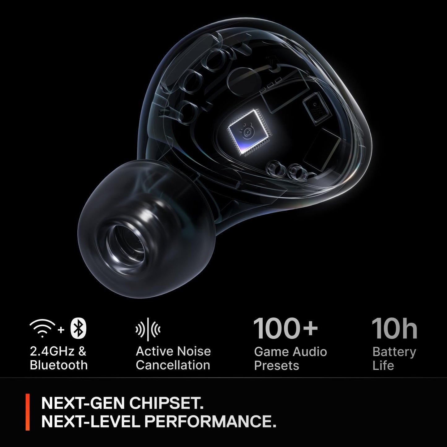 SteelSeries Arctis GameBuds for Xbox/PC/PS5/Switch/Mobile — Quick-Switch 2.4GHz+Bluetooth 5.3 — Active Noise Cancelling — Mobile App — Water Resistant IP55 — 40H Battery with Qi Charging Case - Black