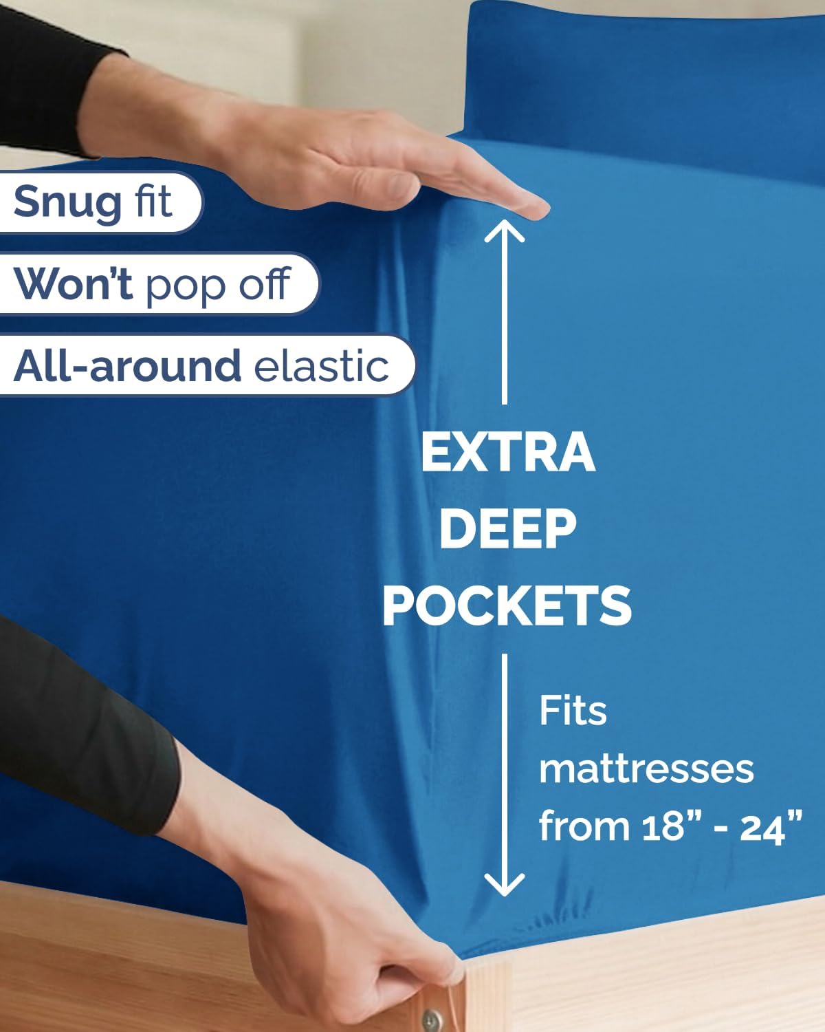 Skiennix Extra Deep Twin XL Sheet Set - 4-Piece Breathable Cooling Bedding - Soft, Wrinkle-Free Royal Blue