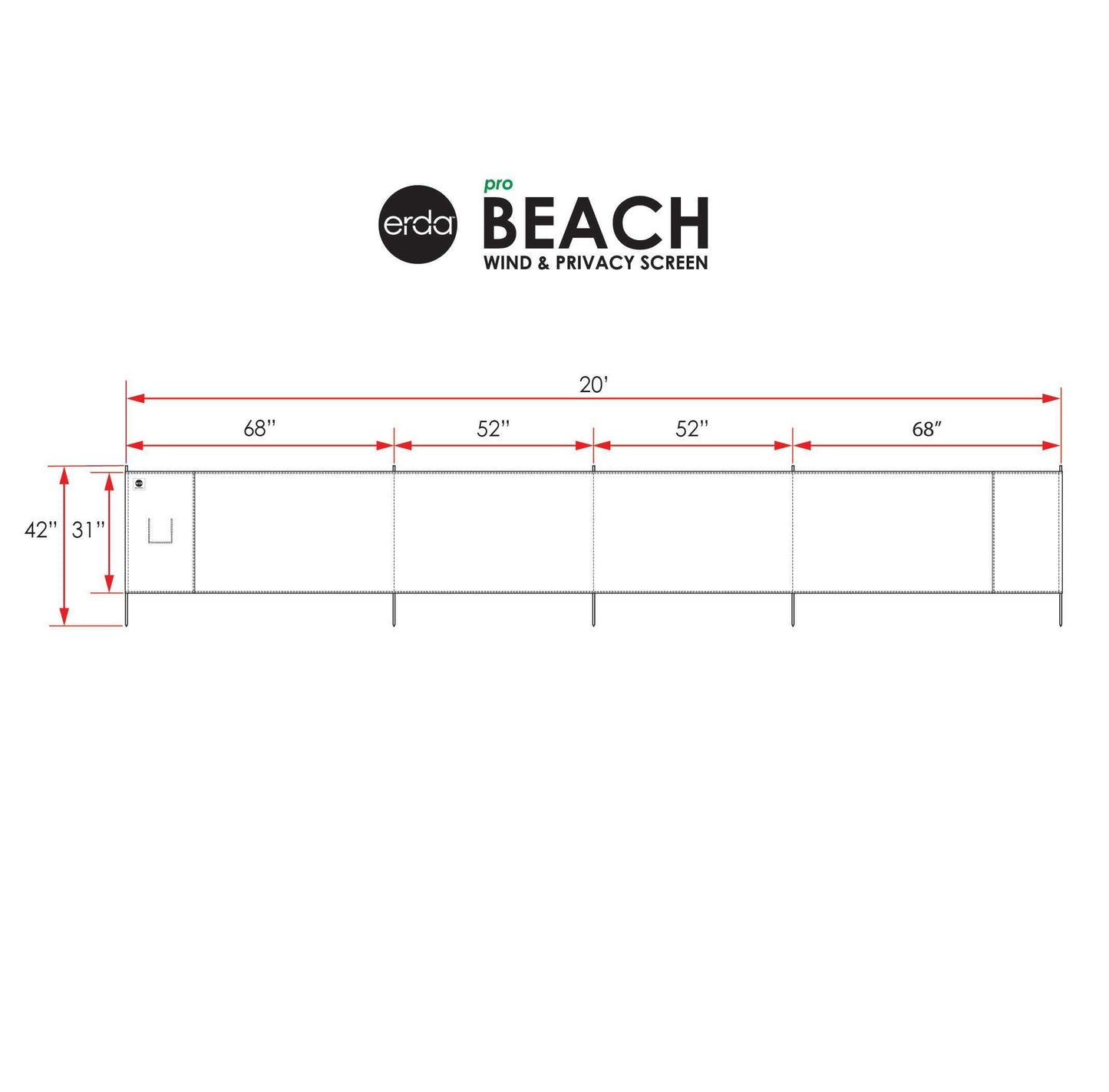 erda Liberty Stripe Pro Beach Recycled Polyester Rip-Stop 20 ft Lightweight Windscreen, Privacy Screen, Wind Blocker, Free Matching Shoulder Bag