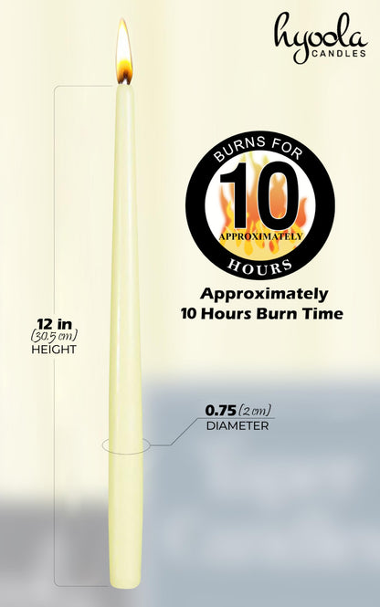 12 Pack Tall Taper Candles - 12 Inch Ivory Dripless, Unscented Dinner Candle - Paraffin Wax with Cotton Wicks - 10 Hour Burn Time