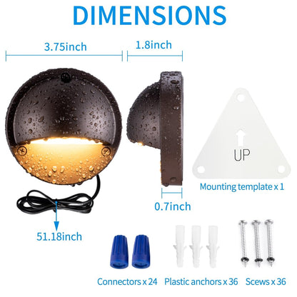 BTNHPLite LED Deck Lights, 2700K Soft Warm White, Aluminum, 12-Pack, Model JC-HM-SL01, IP65, 2.5W, 180