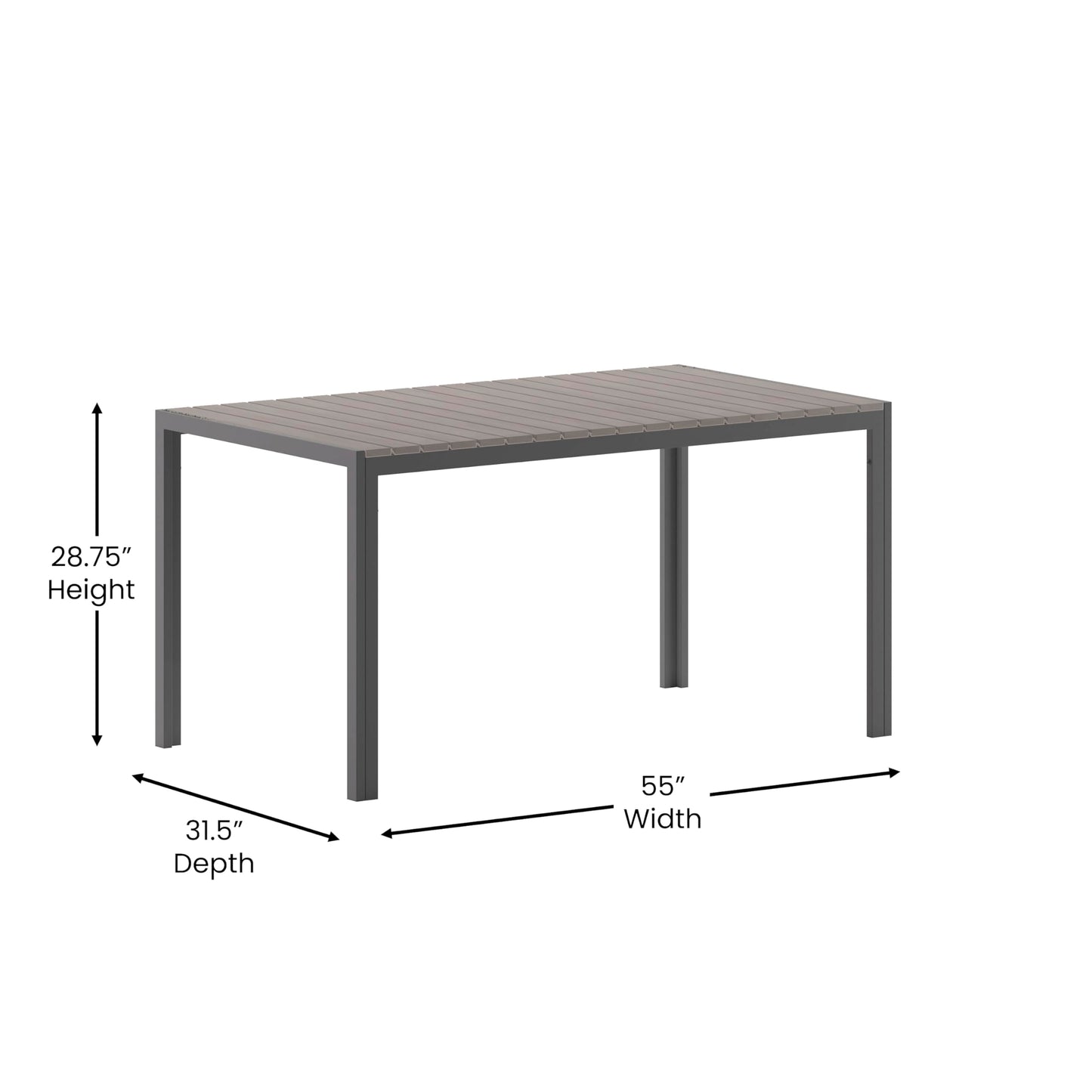 Flash Furniture Finch Commercial Grade Outdoor Dining Table 55" x 31" with Faux Teak Poly Slats and Metal Frame, Gray/Gray