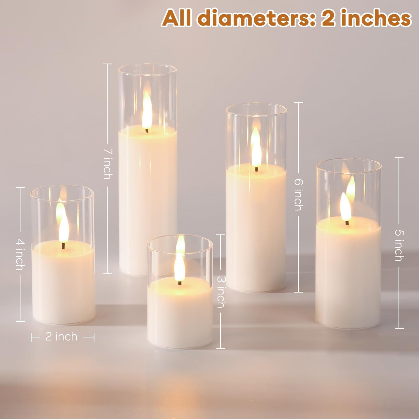 Girimax Clear Glass Flameless Candles with Remote Batteries, Flickering Slim LED Pillar Candles Set of 5