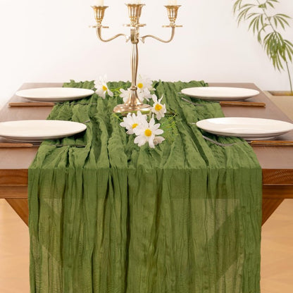 Socomi 3pcs Campsite Green Summer Cheesecloth Table Runner Boho Rustic Gauze 120 inch 10FT Cheese Cloth Sheer Runner for Wedding Party Baby Shower Birthday Home Decor Holiday Decorations