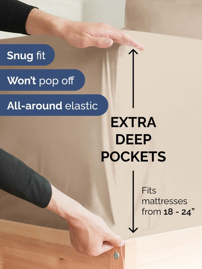 Skiennix Extra Deep Cal King Sheet Set | 6-Piece Breathable Cooling Bedding - Soft, Wrinkle-Free, Easy Fit - Wheat Color