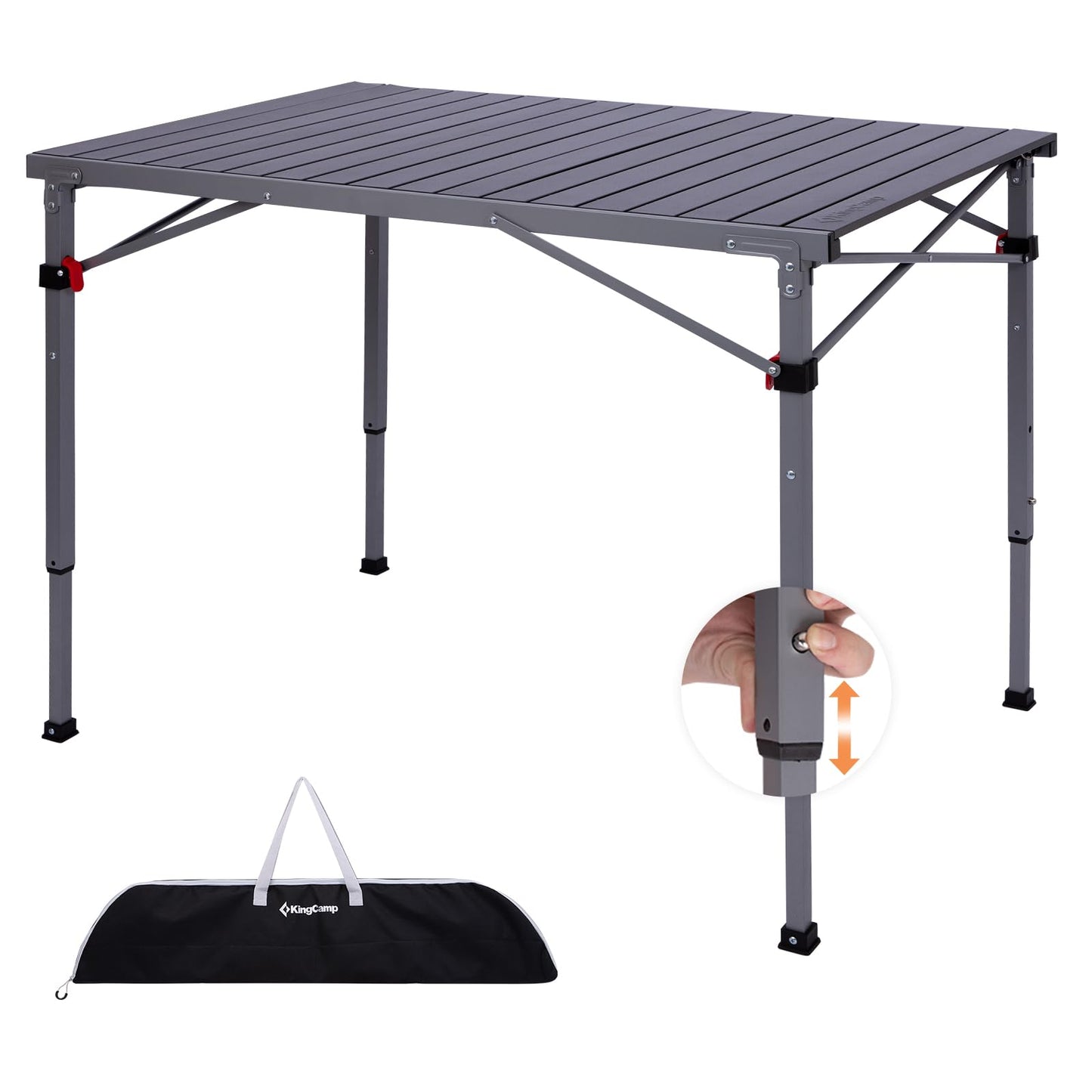 KingCamp Folding Camping Table Foldable Loads 265 Lbs, 42.1"× 27.6" Portable Table 3 Adjustable Height Aluminum Roll Up Camp Table with Carry Bag for Camping Picnic BBQ Backyard, Indoor & Outdoor