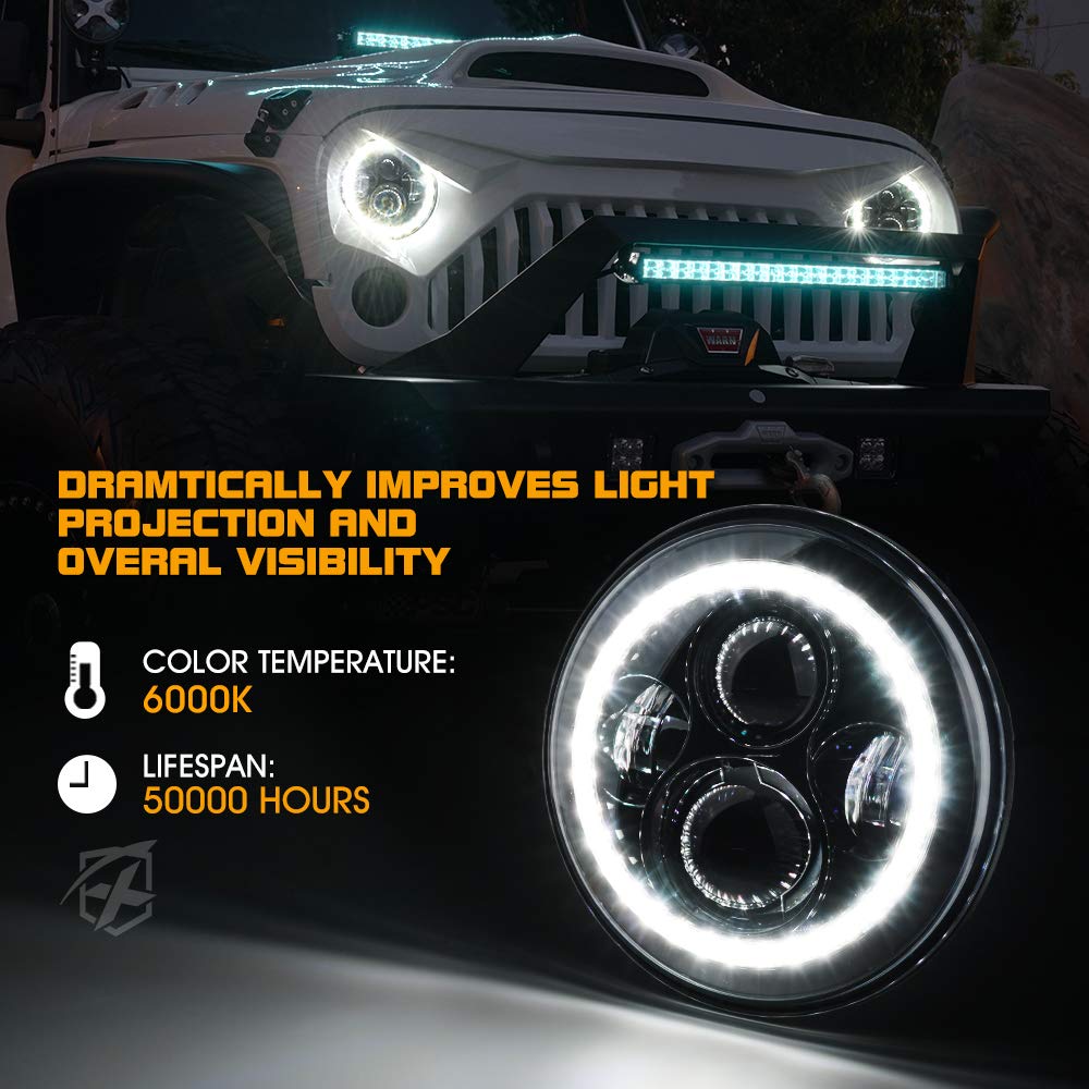 Xprite LED Headlights w/Hi&Lo Beam and Turn Signal Light, DRL Halo Ring Headlamp Compatible with Jeep Wrangler JK TJ LJ 1997-2018, DOT Approved 90W LED Chip