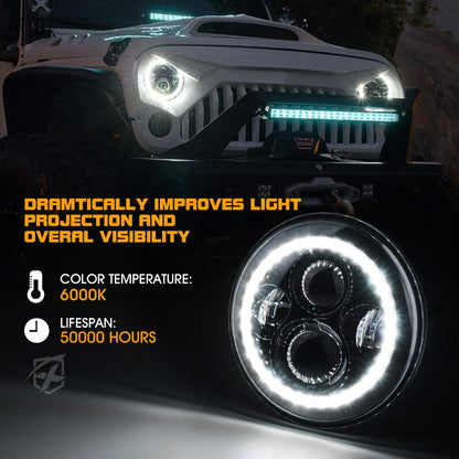 Xprite LED Headlights w/Hi&Lo Beam and Turn Signal Light, DRL Halo Ring Headlamp Compatible with Jeep Wrangler JK TJ LJ 1997-2018, DOT Approved 90W LED Chip