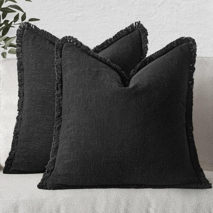 MIULEE Christmas Decorative Throw Pillow Covers Neutral Linen Fringe Fall Throw Pillows Set of 2 Natural Beige Boho Farmhouse Cushion Covers with Tassels for Couch Sofa Bed Home Decor 20x20 Inch