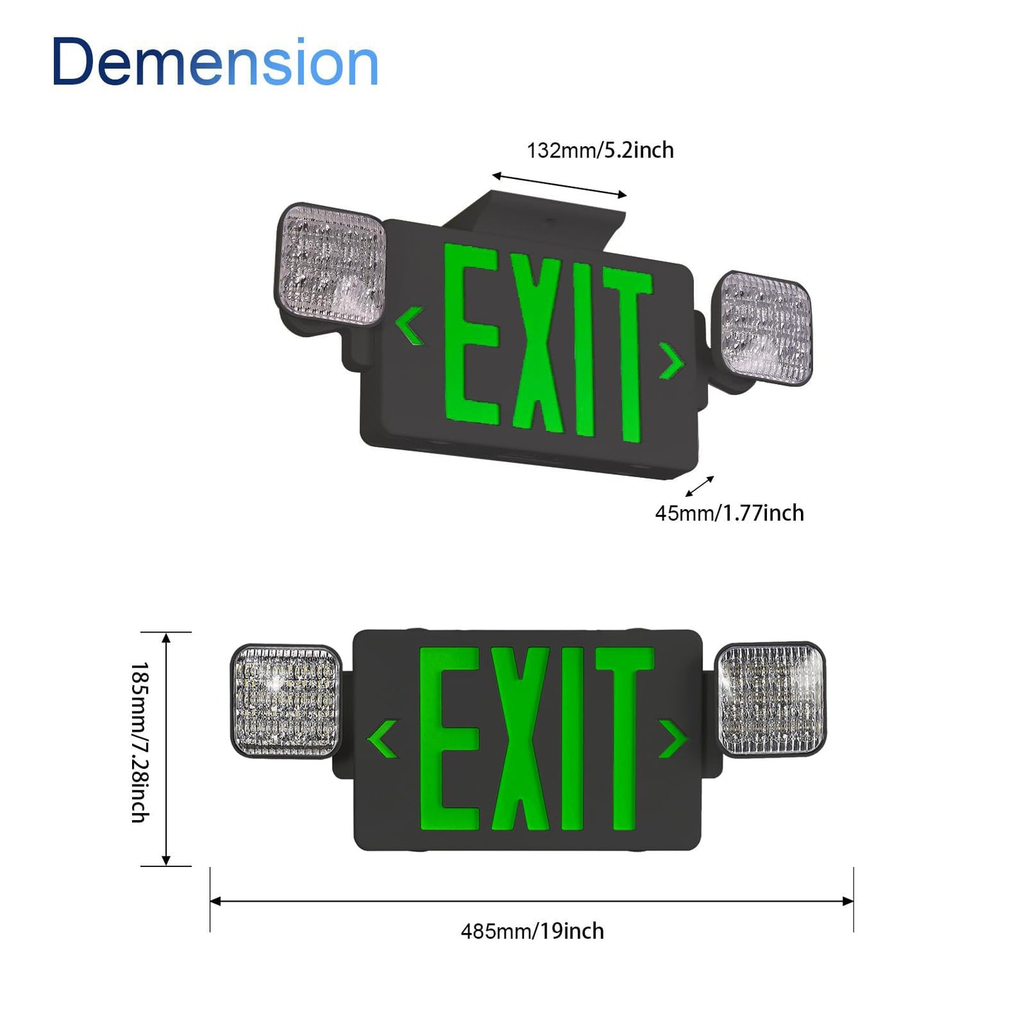 CM MZY Black Housing Exit Sign with Emergency Light, Green Exit Signs with Battery Backup, Exit Light Combo for Business, Two Adjustable Square Head,US Standards,UL Certified, 120V/277V AC, 4 Pack