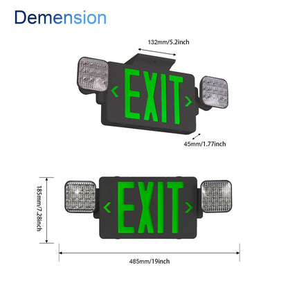 CM MZY Black Housing Exit Sign with Emergency Light, Green Exit Signs with Battery Backup, Exit Light Combo for Business, Two Adjustable Square Head,US Standards,UL Certified, 120V/277V AC, 4 Pack
