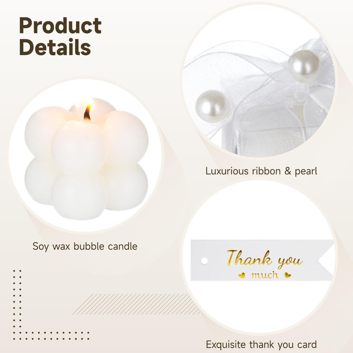 32 Pcs Mini White Bubble Candles, Gifts for Guests Bulk, Including 35 Thank You Cards, Ribbon, Stickers, Scissors, for Wedding, Bridal Shower, Baptism Favors
