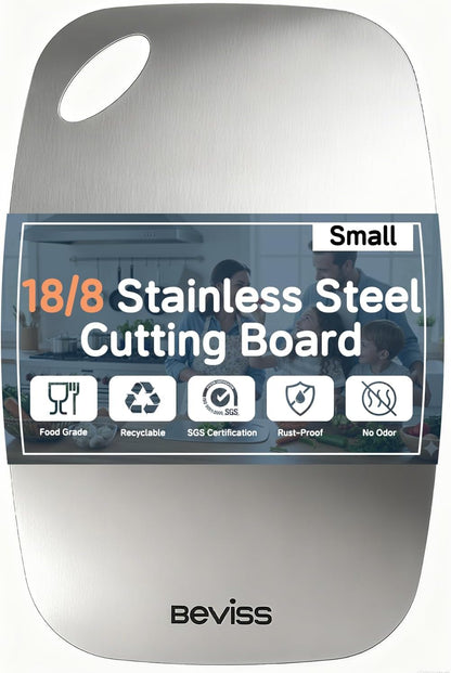 **304 Stainless Steel Cutting Board - Non-Toxic Double-Sided Design | 11.45" x 8.15" Dishwasher Safe for Meat, Vegetables, and Fruit**