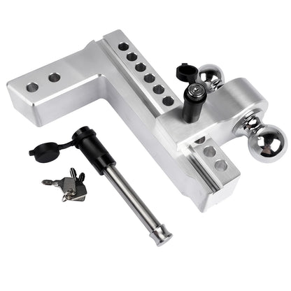 Lamerto Adjustable Trailer Hitch Ball Mount for 2.5-Inch Receiver, 10-Inch Drop/Rise Hitch 18500LBS, 2" and 2-5/16" Balls, with 2 latches Locks, Silver