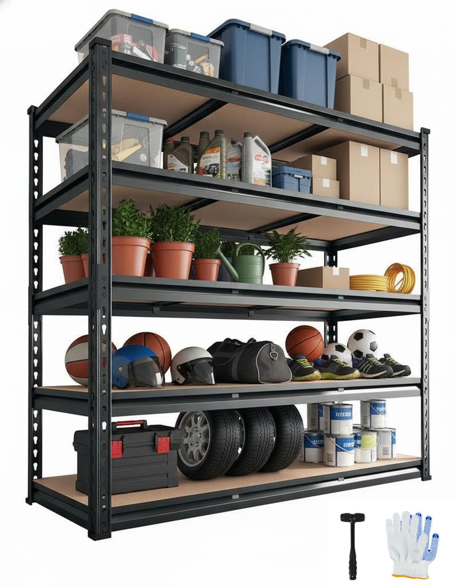 EliteEdge Heavy Duty Garage Shelving Units,5-Tier Adjustable Storage Shelves,60x18x72in,Loads 3000 LBSS,Adjustable Garage Storage Shelving, Metal Storage Utility Racks Shelf Unit