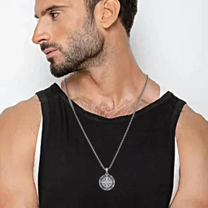 KINGWHYTE Compass Necklace for Men 925 Sterling Silver Necklaces Birthday Gifts Graduation Travel Jewelry for Husband Brother with Stainless Steel Chain 22"+2"