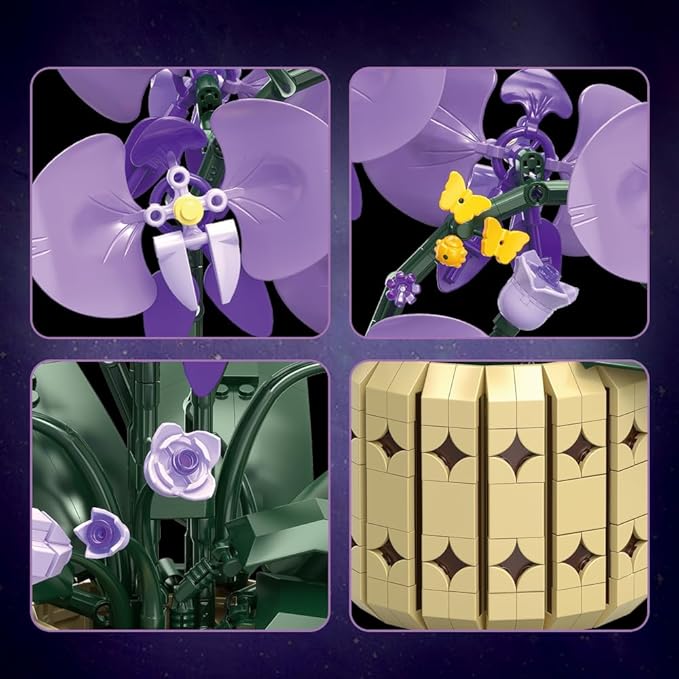 39119 Moth Orchids Building Blocks Flower Set 832 Pieces of Floral and Plant Series Block Sets Adult Creative Enthusiast Model Gifts and Unique Collectibles Can be Used for Room Decoration