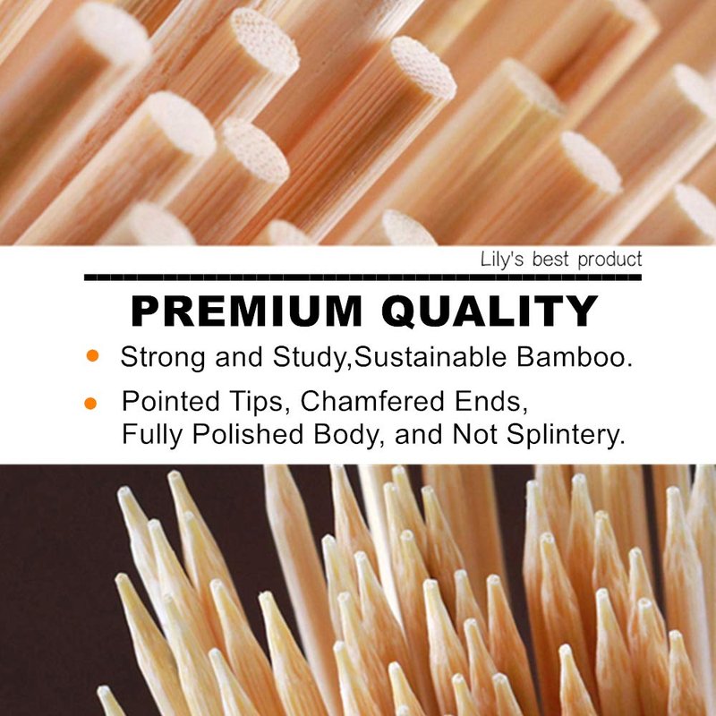 6" Natural Bamboo Skewers for BBQ，Appetiser，Fruit，Cocktail，Kabob，Chocolate Fountain，Grilling，Barbecue，Kitchen，Crafting and Party. Φ=4mm, More Size Choices 8"/10"/12"/14"/16"/17.5"/30"/36"(500 PCS)