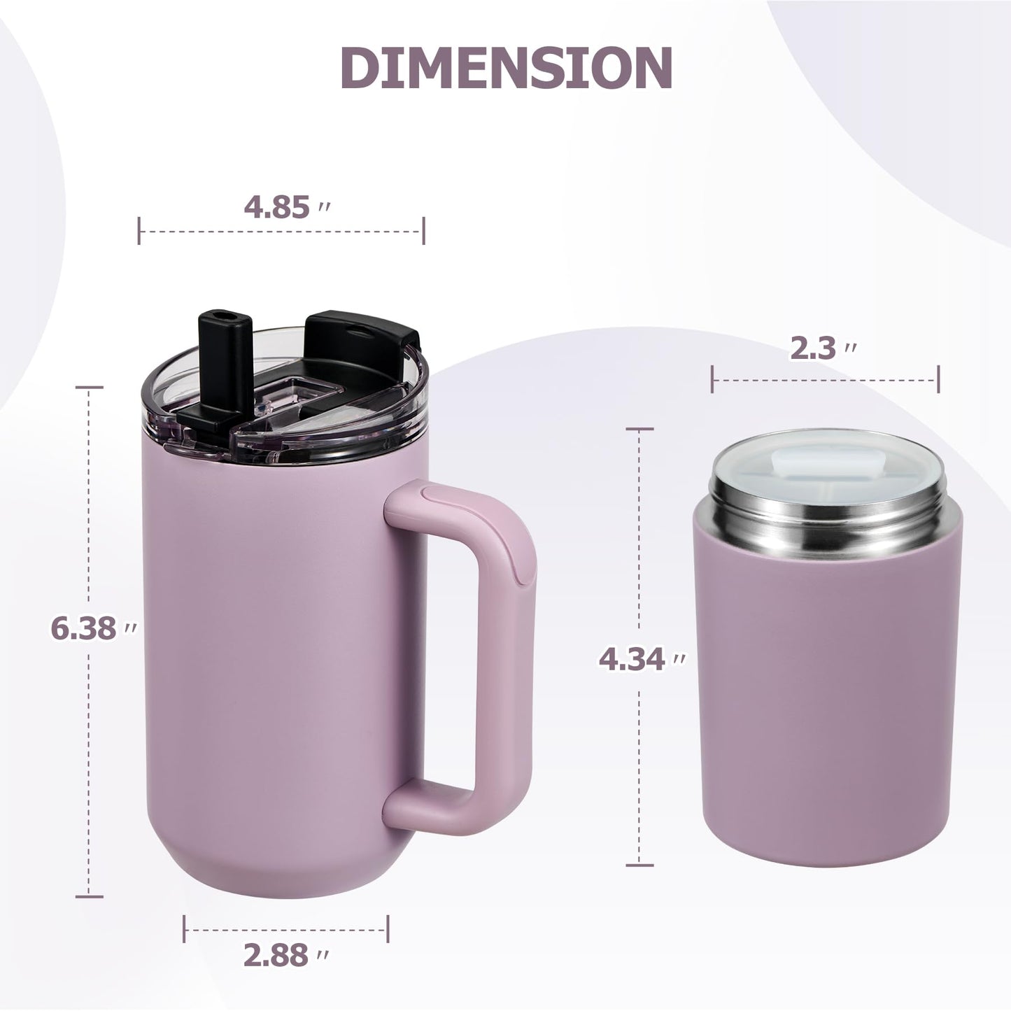 Pawtong 40oz Insulated Tumbler with 2-in-1 Lid and Straw, Bottom Detachable 2-in-1 Tumbler with Handle Stainless Steel Water Bottle Reusable Coffee Tumbler Travel Mug Wide Mouth Thermal Cup (Purple)