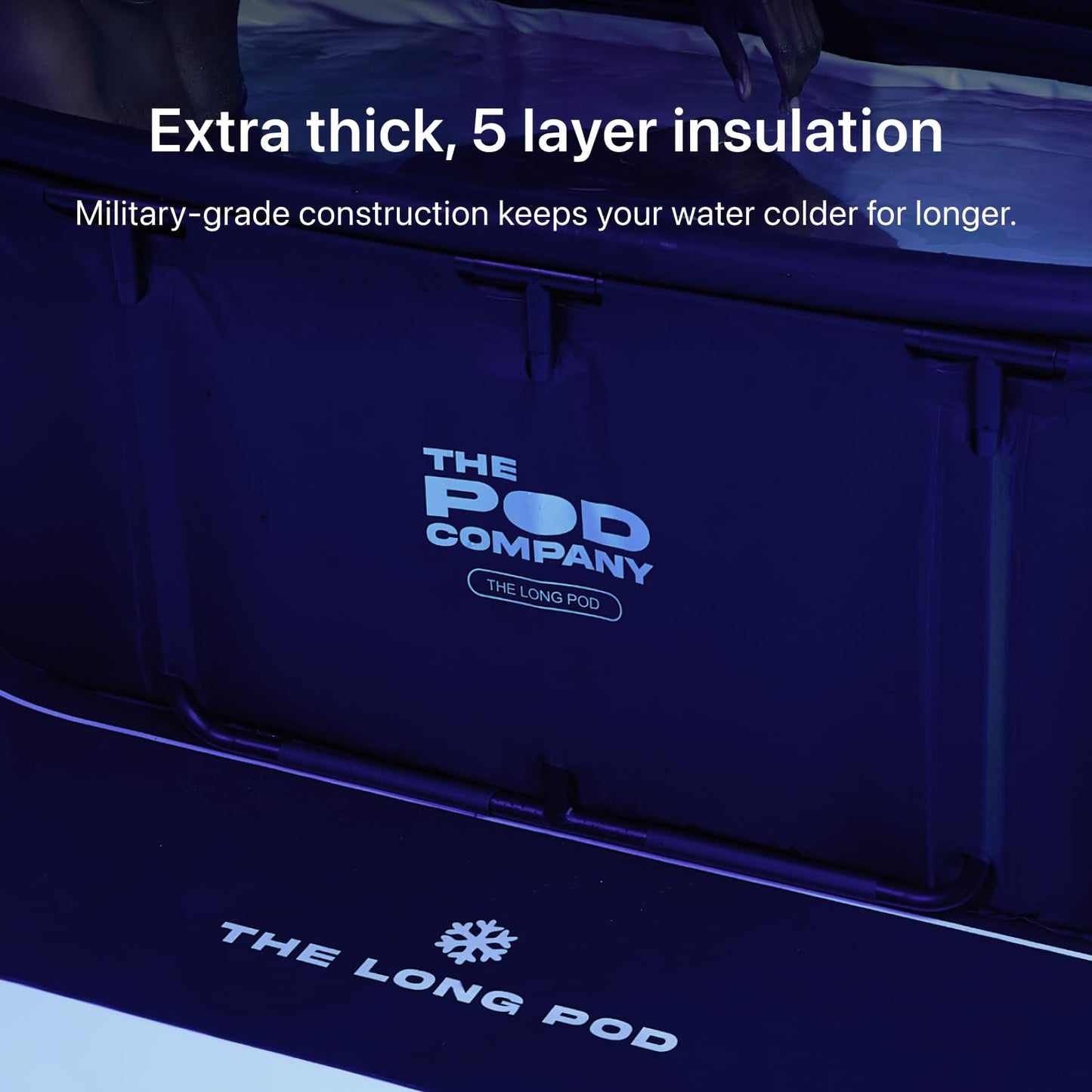The Pod Company Long Pod Cold Plunge – 126-Gallon Extra-Large Inflatable Ice Bath Tub for Cold Water Therapy – Full-Body Stretch Design, Insulated & Water Chiller Compatible