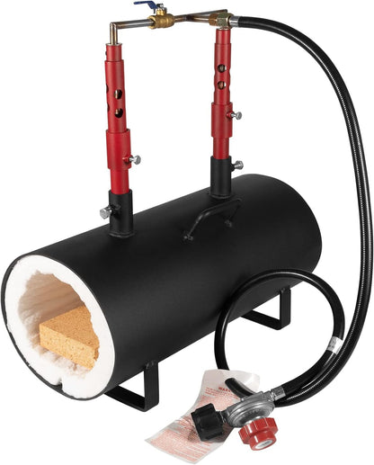 Propane Gas Forge, Double Burner Blacksmithing Forge Large Capacity Forge, Oval Propane Burner Forge with 16.85 Inch V-Bit Tongs & Leather Welding Gloves for Farrier, Knife and Tool Making