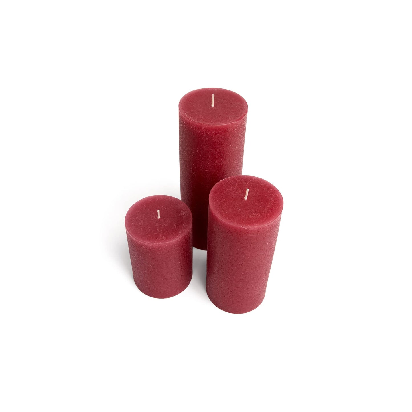 BASK Mottled Pillar Candles - Unscented Burgundy Candles Set of 3 - Dripless, Smokeless for All Occasions