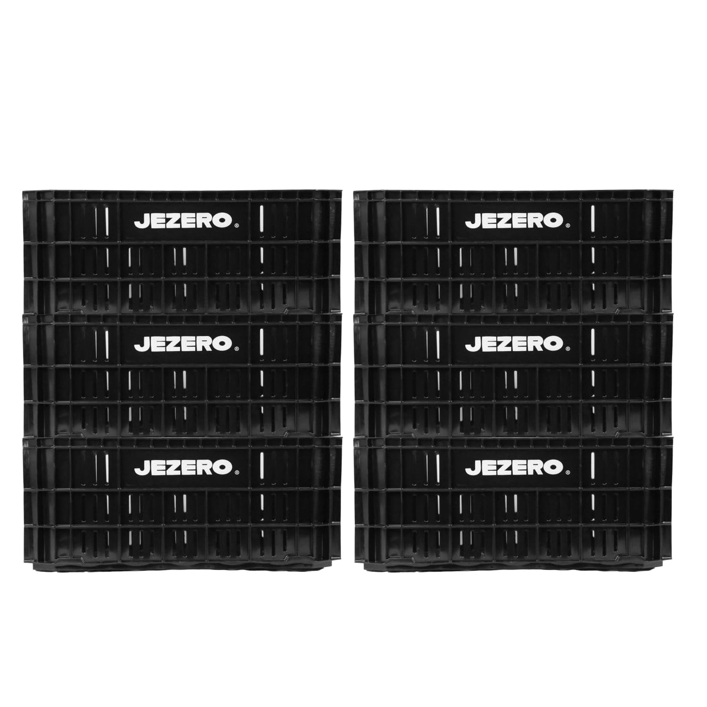 JEZERO Black 6-Pack Harvest Storage Crate – Stackable Plastic Tote Box for Fruit & Vegetables, Kitchen, Pantry, Closet, Car & Outdoor Use | Open Utility Bin, 20" x 12" x8"