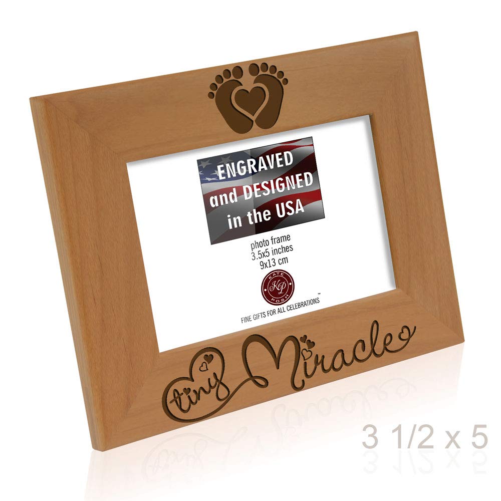 KATE POSH - Tiny Miracle Engraved Natural Wood Picture Frame, New Baby, New Dad & Mom, Parents Gift, Ultrasound, Sonogram, Baby Announcement
