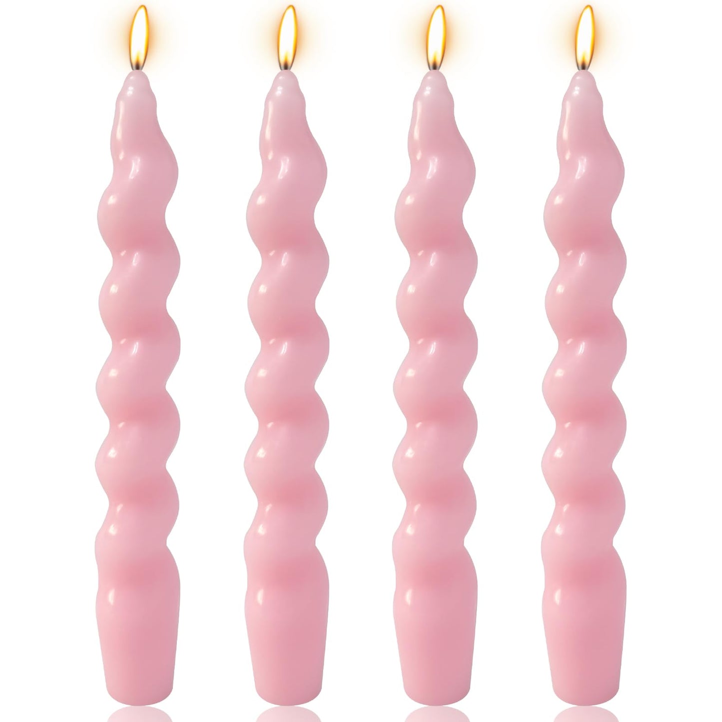 4 Pack 7 Inch Baby-Pink Spiral Taper Candles, Unscented Dripless Fat Twisted Candlesticks for Home Décor Party Wedding and Celebrations