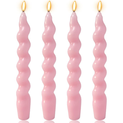 4 Pack 7 Inch Baby-Pink Spiral Taper Candles, Unscented Dripless Fat Twisted Candlesticks for Home Décor Party Wedding and Celebrations