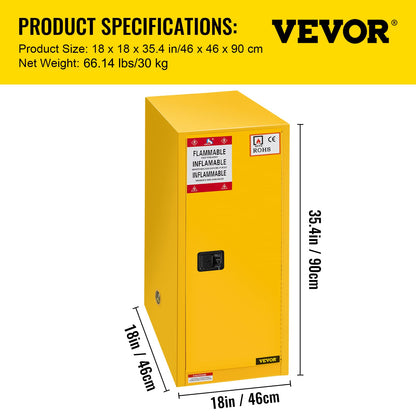 VEVOR Flammable Cabinet 18" x 18" x 35", Galvanized Steel Safety Cabinet, Adjustable Shelf Flammable Storage Cabinet, for Commercial Industrial and Home Use, Yellow: Industrial & Scientific